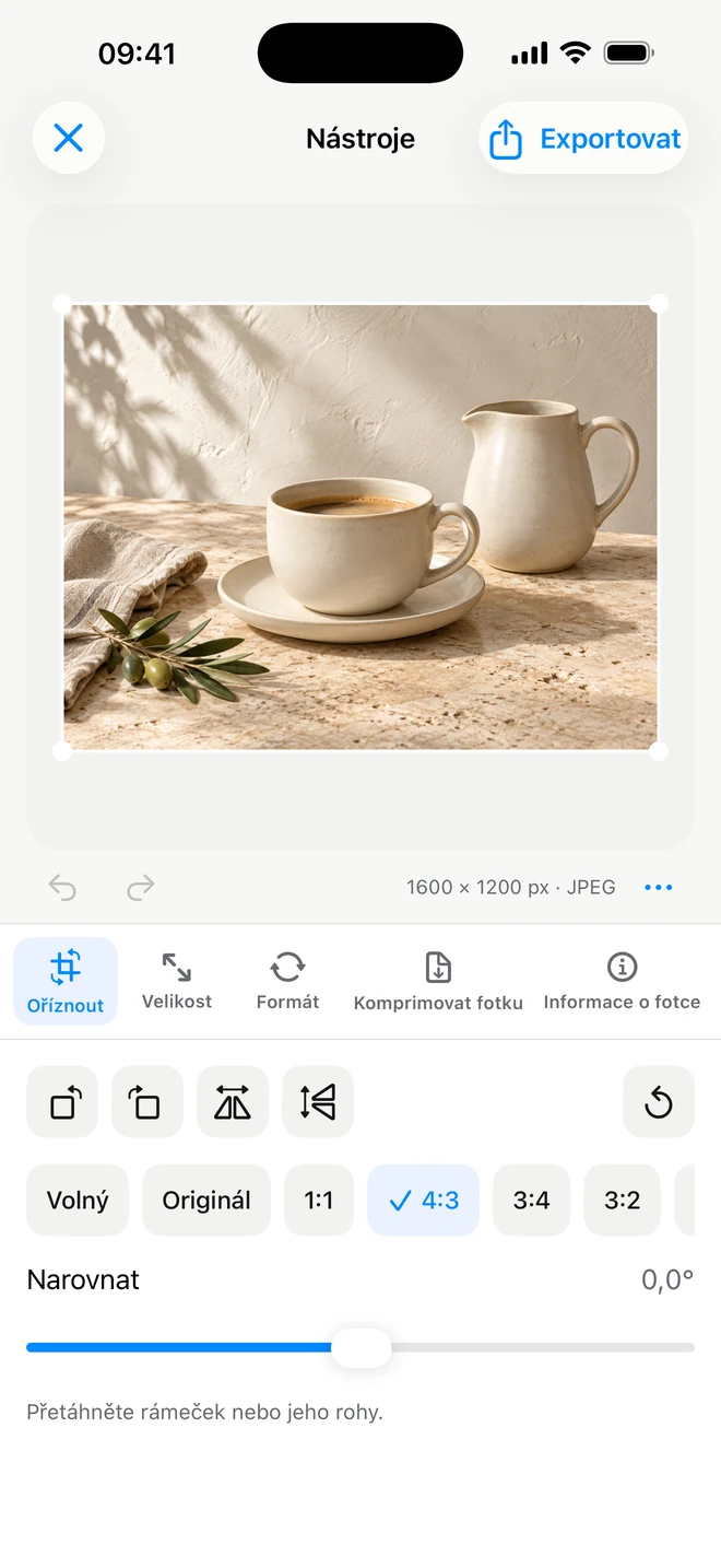 ItemShot na iPhonu — Ořez a rozměry