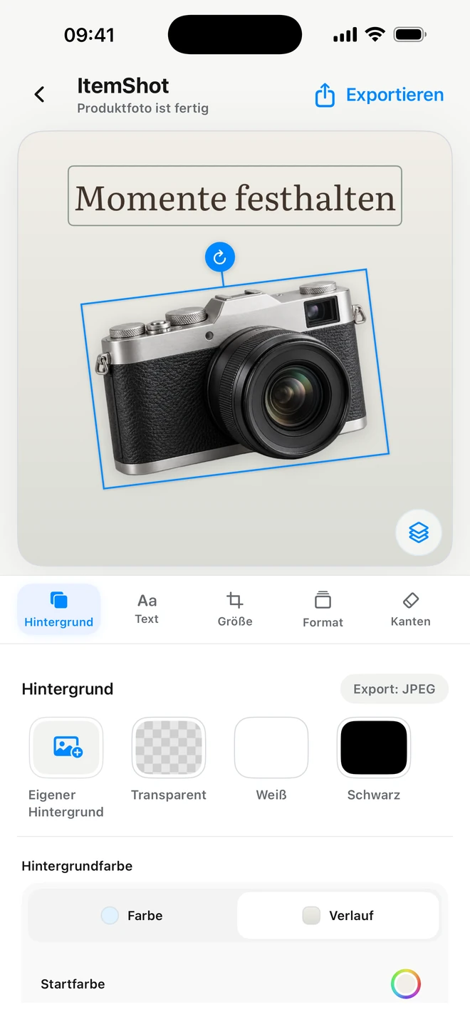 ItemShot auf dem iPhone — Studio