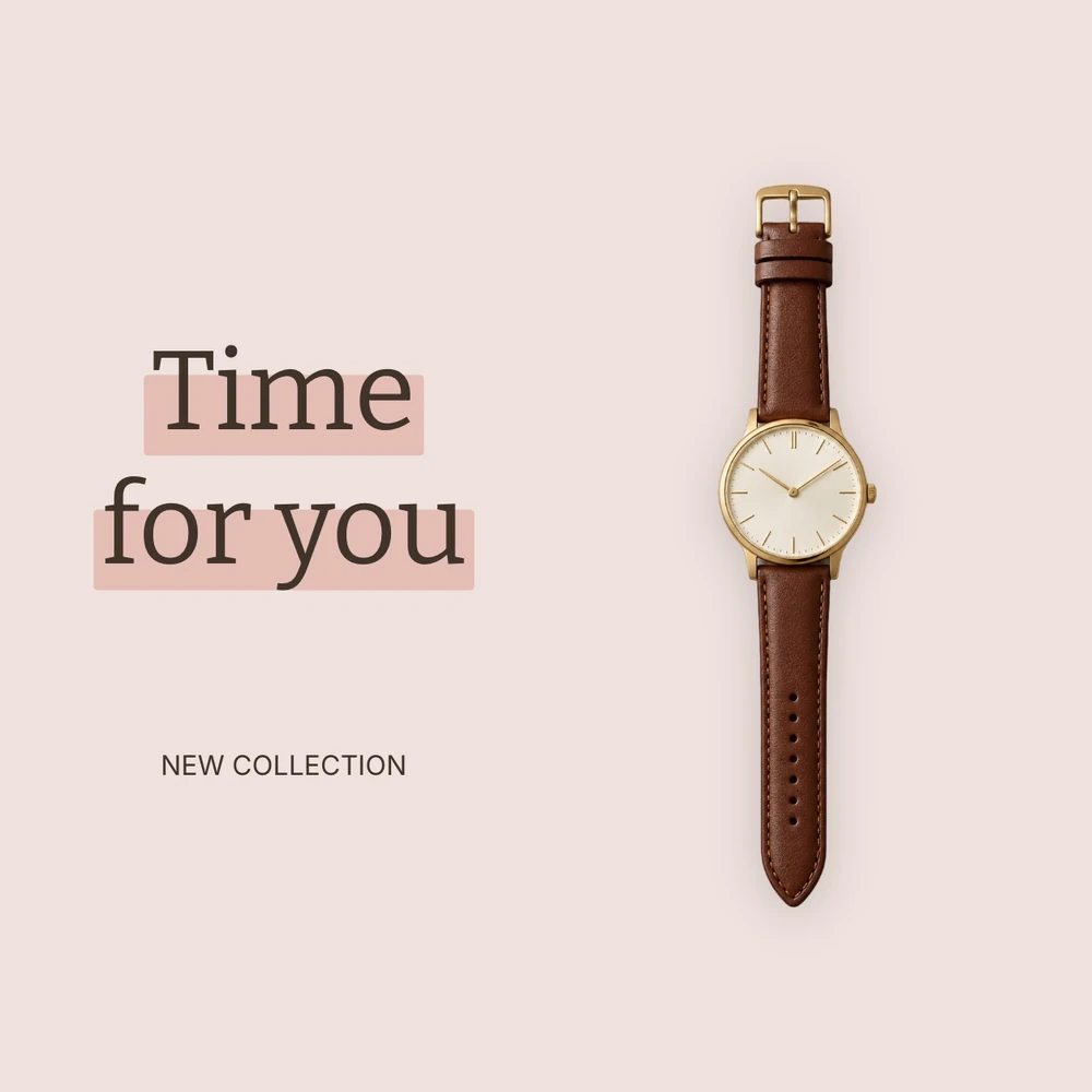 A watch composition with typography and a coordinated background