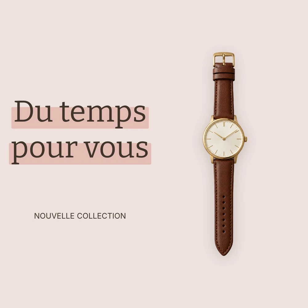 Composition avec montre, typographie et fond assorti