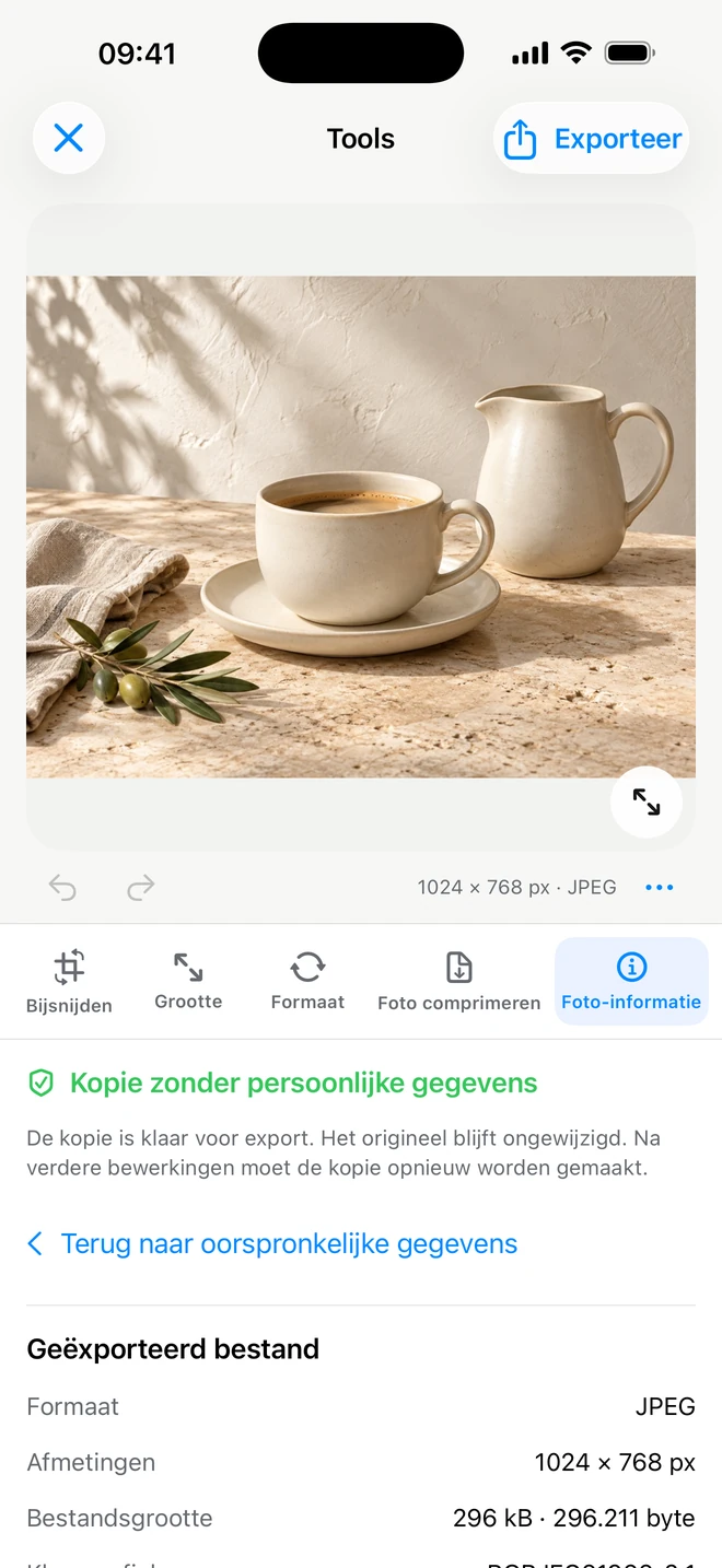 ItemShot op iPhone — Fotogegevens