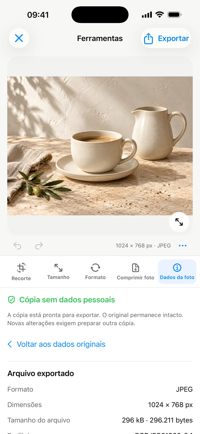 ItemShot no iPhone — Dados da foto