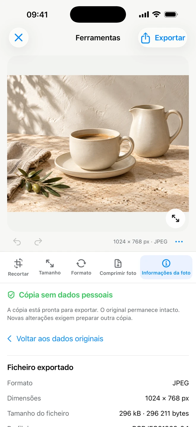 ItemShot no iPhone — Dados da foto